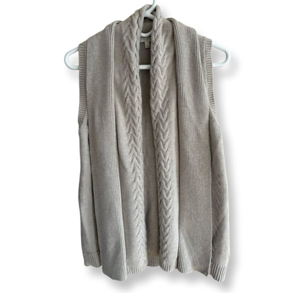 Talbots Wool Blend Open Front Sweater Vest with Cable Knit Details Size Small